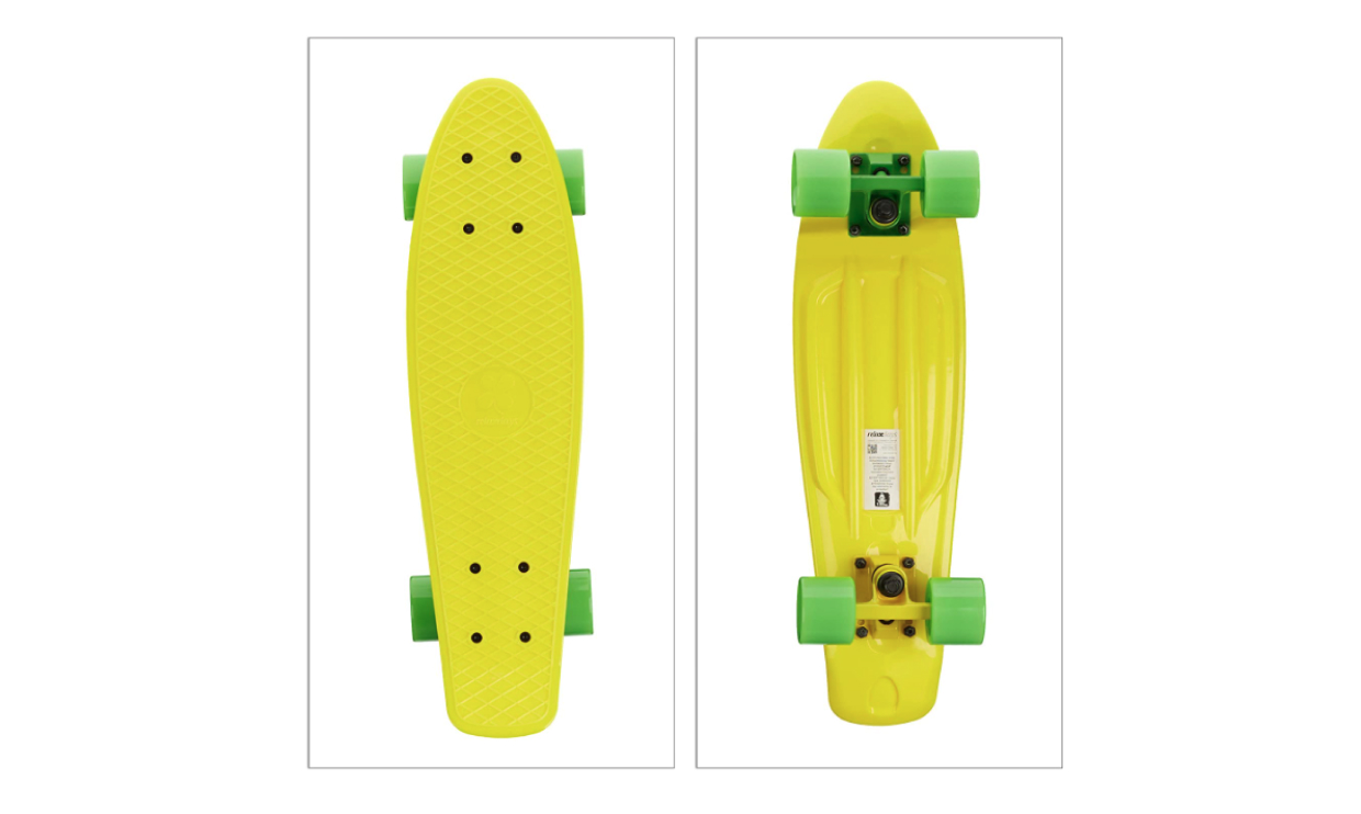 Relaxdays complete skateboard deck yeloow with green wheels