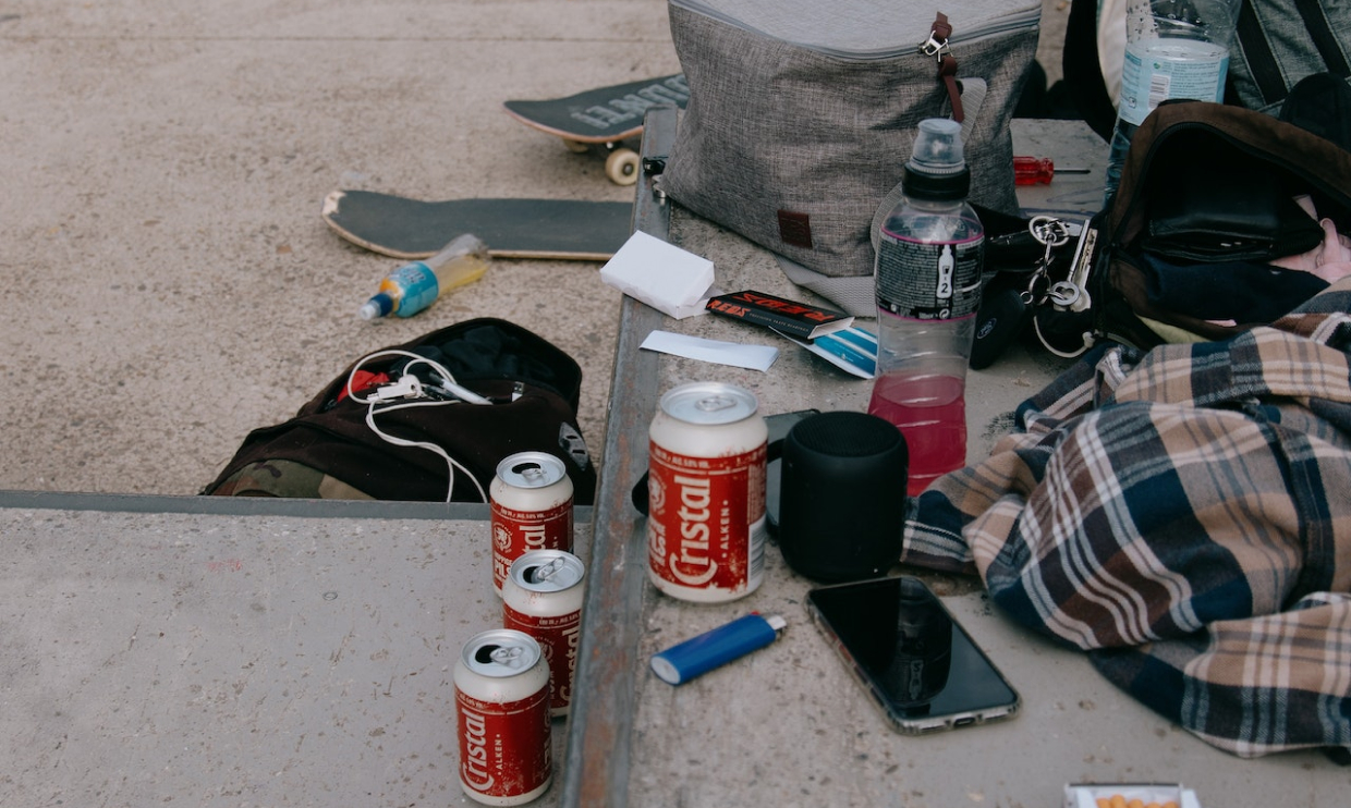 bags and cans left on skatepark ramps