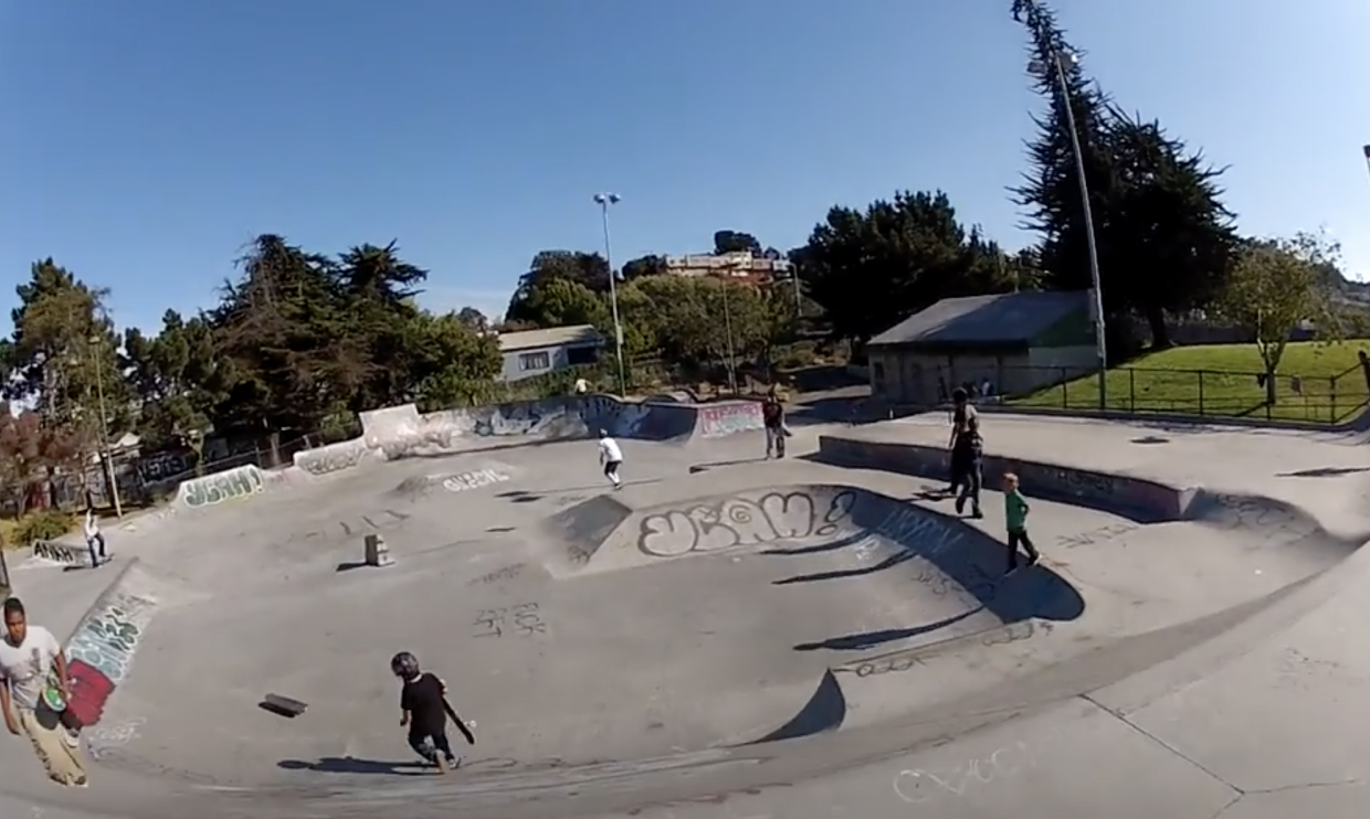 Street section sketer in bowl section of Bowl section of Potrero del Sol skate park