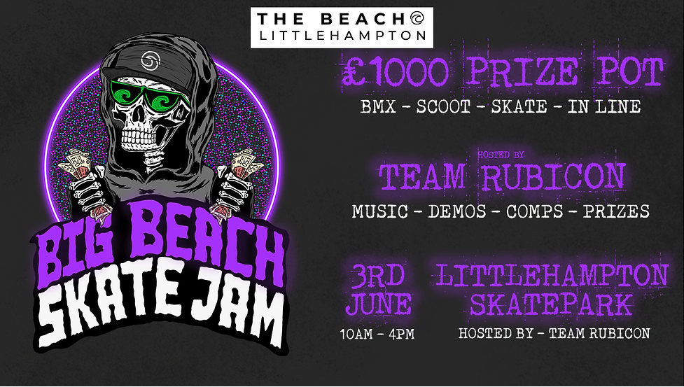 poster for the big beach skate jam in littlehampton
